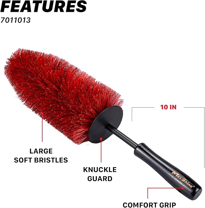 Maxshine Wheel & Rim Brush 10” | Easy to Clean | Large Soft Bristle PP Material with Comfort Grip & Knuckle Guard | Scratch-Free Wheel Cleaning Brush | Universal Car Detailing Tool for Rims & Tires