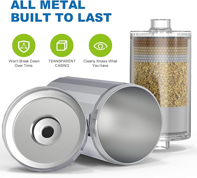 ALL METAL Shower Head Filter – KDF 55 Shower Filter Vitamin C E&A for Hard Water, High Pressure Universal Shower Water Filters to Reduce Toxic Chemicals, Chlorine and Heavy Metals,Chrome