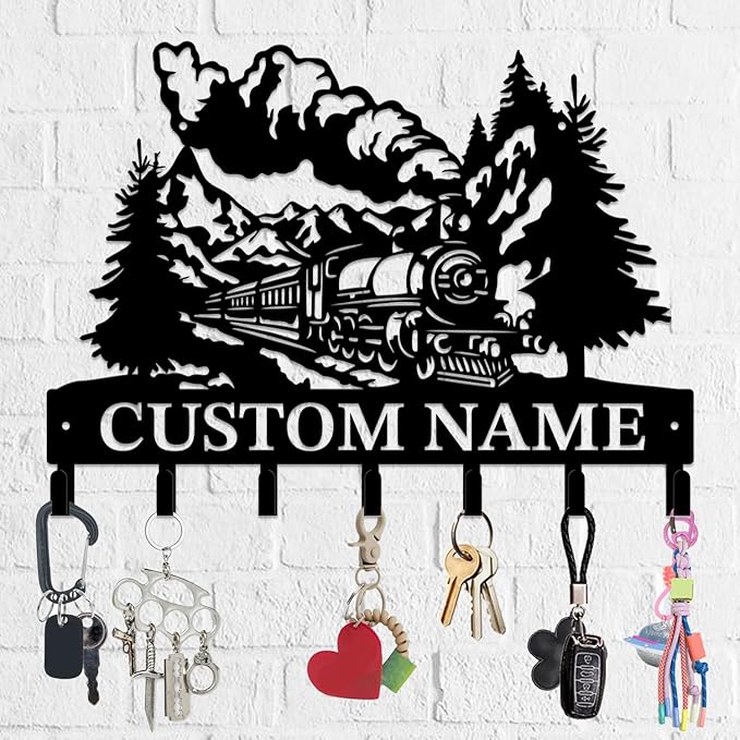Personalized Train Metal Keys Hooks,Custom Name Metal Train Keys Hooks,Black Metal Train Wall Home Storage Decorative Keys Hooks,Key Holder Hooks for Wall (Style G)