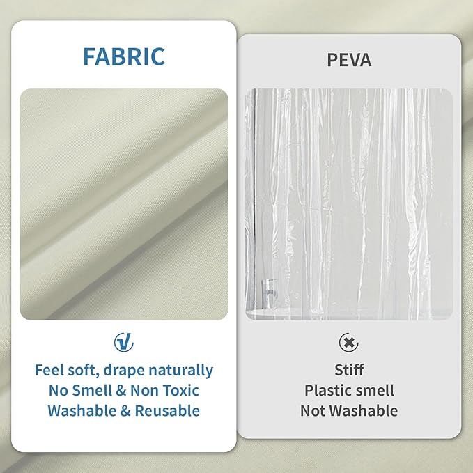 Water-Repellent Fabric Shower Curtain Liner - Hotel Quality Machine Washable, 3 Heavy-Duty Magnets with Rustproof Grommets & Weighted Hem, Standard Size 72x66in Cream