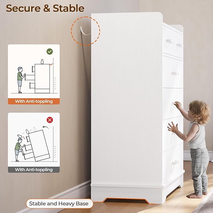 Hasuit White 6 Drawer Dresser, Wooden Storage Chest of 6 Drawers, Vertical Large Capacity Clothing Storage Organizer, Tall Dressers for Bedroom, Hallway, Entryway