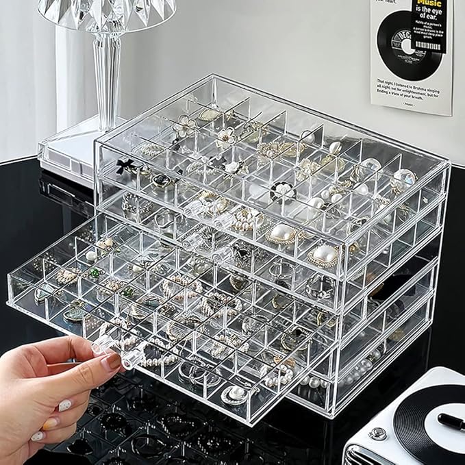 Jewelry Boxes Earring Storage Box Organizer 5 Drawers Jewelry Organizer Acrylic Jewelry Storage Box Holder Compartment Transparent Display Storage Case Gift for Women Girls (84 Girds)