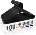HOUSE DAY Black Plastic Hangers 100 Pack, Plastic Clothes Hangers with Built-in Hooks, Durable and Strong Coat Hangers for Closet, Space Saving Clothing Hanger for Shirts, Coats, Skirt, Dress