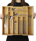 BAMOTTO CRAFTBAMBOO Expandable Bamboo Drawer Organizer – Large 20"x16.9" Size with Adjustable Dividers – for Kitchen Utensils, Knives, Cutlery, Flatware & Silverware Storage Tray