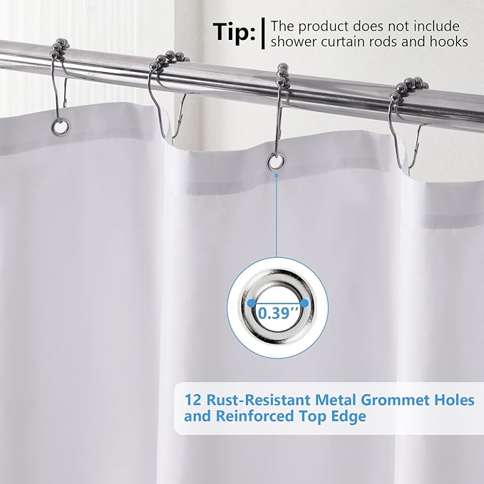 PILOTSHARK 120GSM Ultimate Waterproof Fabric Shower Curtain Liner - TPU Lamination Technology with 3 Magnets,Machine Washable,71x72 Inch Soft Cloth Shower Curtain or Shower Liner,for Bathroom(White)