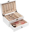 Pinzoveco Jewelry Box for Women, Rustic Wooden Jewelry Organizer Box for Storage Earrings Rings Necklace Bracelet, Farmhouse Style Wood Jewelry Boxes & Organizers (White)