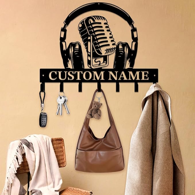 Personalized Custom Music Wall Hooks,Metal Music Room Art Clothes Hooks,Metal Music Wall Home Storage Decorative,For Front Door, Hallway, Kitchen, Bedroom,Keys,Hats (Style I)