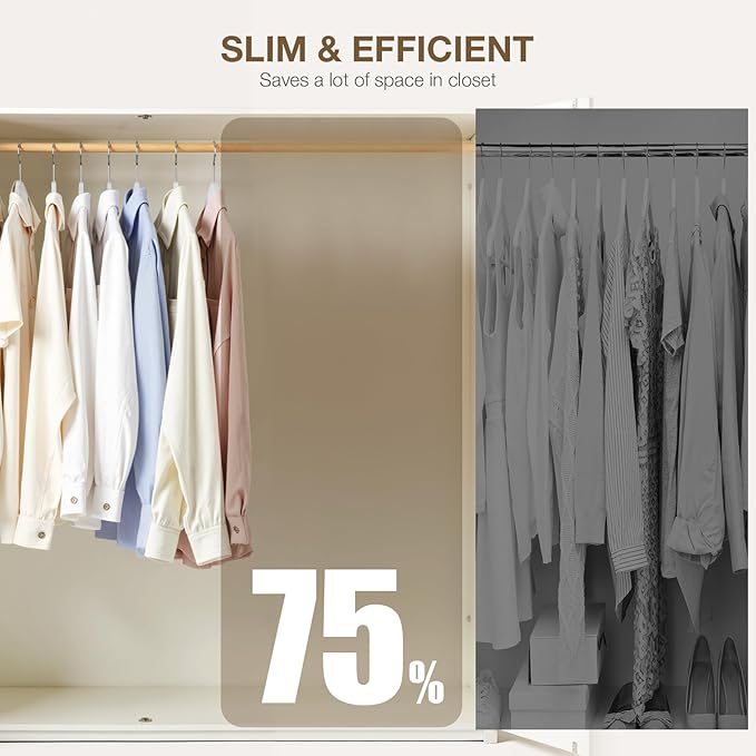 Korpai 24-Pack White Velvet Hangers with Clips Adjustable,Outfit Hangers,Heavy-Duty,Non-Slip,Space Saving, Felt Hanger for Pants, Skirts, Suits,Coats, Dresses ect.
