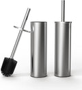 WZKALY Toilet Brush and Holder Set, 2 Pack Stainless Steel Toilet Bowl Brush with Lid, Rust Proof Toilet Cleaner Brush with Caddy, Durable Bristles, Splash Proof, Ideal for Bathroom (Brushed Nickel)