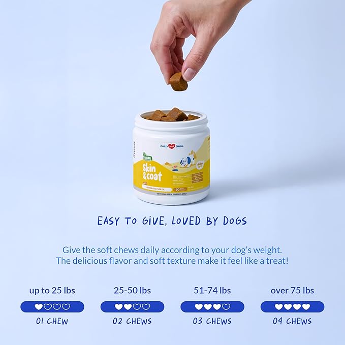 Omega 3 Fish Oil for Dogs - 120 Chewable Tablets - with Omega 3, 6, and 9, Vitamin E for Dog Shedding, Itchy, Dry Skin, Joint & Heart Support (Soft Chews)