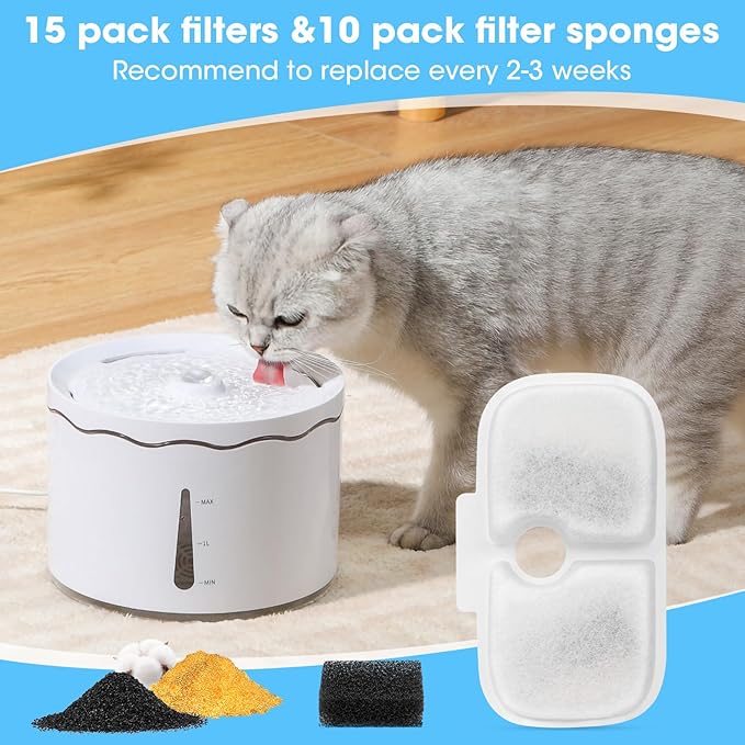 28+28 Pack Cat Water Fountain Filters, Pet Water Fountain Filters Replacement for Dog/Cat Stainless Steel Fountain PLWF005/PLWF115/PLWF105, 14 Months Set to Keep Drinking Fresh
