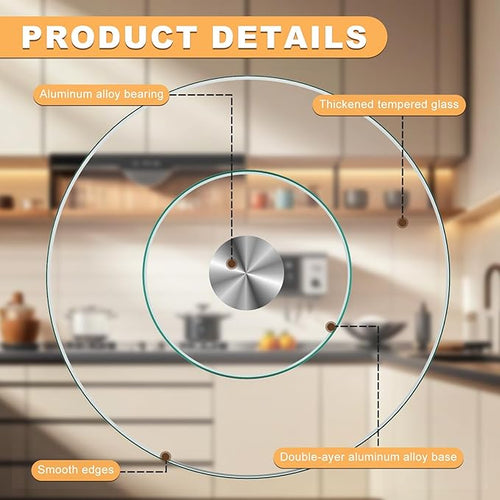 23" Tempered Glass Lazy Susan Turntable - Round Rotating Serving Tray for Dining Table, Kitchen, Party - Heat-Resistant, Silent Spinner, Modern Design