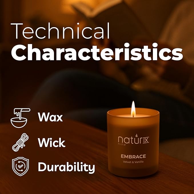Natur IX Embrace Scented Candles for Home | Velvet & Vanilla | Natural Non Toxic Soy Candles with Essential Oils | 50 H Long Burning