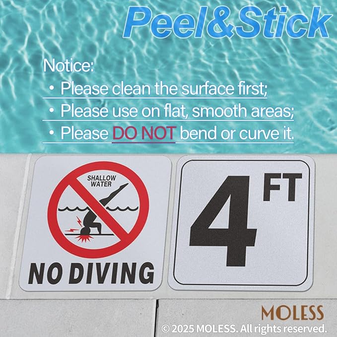 4FT Pool Depth Marker Stickers – 6x6″ Anti-Slip Vinyl Tile Stickers for Swimming Pool Safety Signs, Adhesive Pool Depth Markers for Decks, 4 FT (1 Pack)