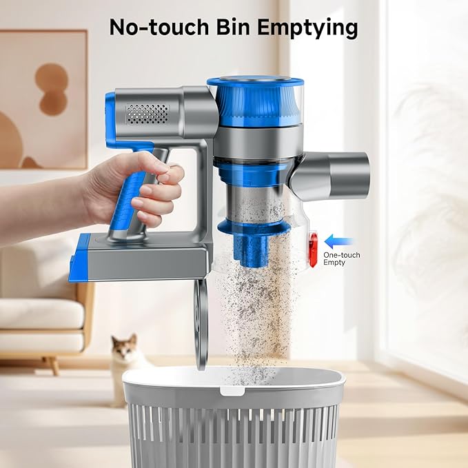 fenhua Cordless Vacuum Cleaner, Powerful Stick Vacuum Cleaner for Home with Rechargeable Battery, 6-in-1 Lightweight Handheld Vacuum, 45 Mins Runtime for Hardfloor & Carpets Pet Hair (Blue)
