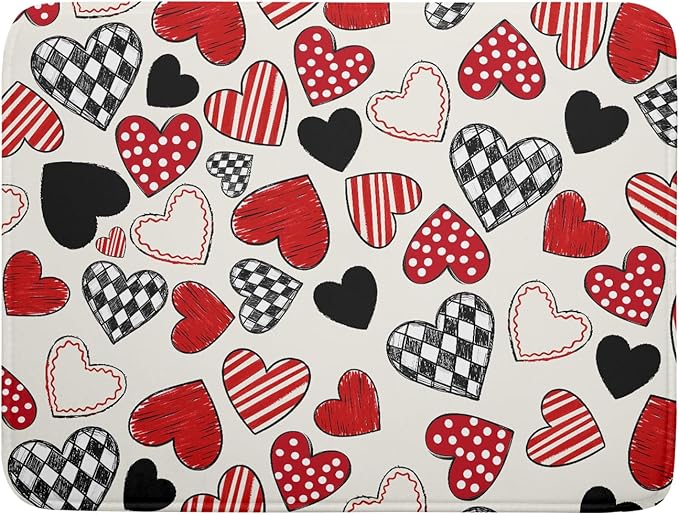 Valentines Day Dish Drying Mat for Kitchen Counter 24x18 Inch Red Heart Drying Mat with Absorbent Reversible Microfiber Holiday Love Dish Drainer Mats Rack Pad for Coffee Countertop Protector