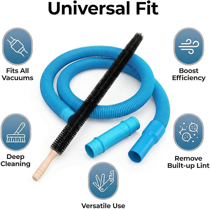 Universal Dryer Vacuum Attachment,Dryer Vent Cleaner Kit with Long Flexible Hose & Brush, Fits All Vacuums for Deep Cleaning Lint, Debris from Dryer Vent, Refrigerator Coils & Tight Spaces.