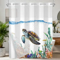 Sea Turtle Shower Curtain Set, Ringless Shower Curtains with Snap-in Washable Shower Curtain Liner and See-Through Window, Nautical Bathroom Decor, 71x74 Inches