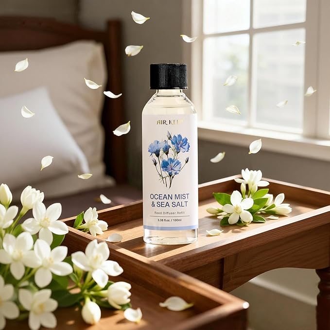 Airkeep Reed Diffuser Oil Refill/Ocean Mist&Sea Salt/3.38 oz(100ml)/2 Pack/Scented Oil Refill for Reed Diffuser Home Fragrance for Bedroom, Bathroom Office Home Decor