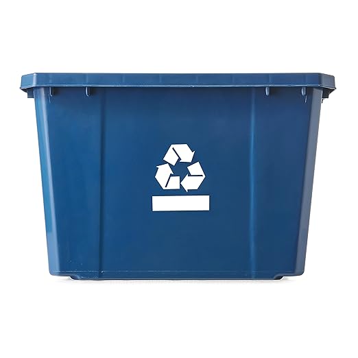 Gracious Living Medium Curbside Blue Box, Plastic 17 Gallon/64 Litre Home Trash Can Refuse and Recycling Bin Container with Built-in Handles (6 Pack)