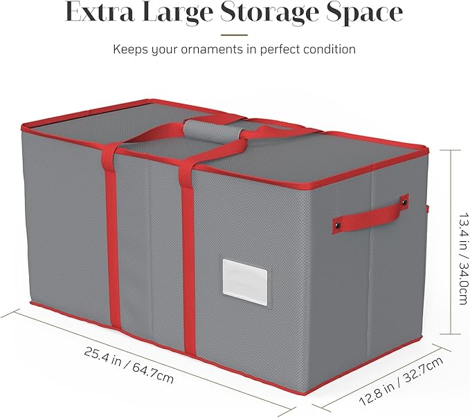 Christmas Ornament Storage Box with 8 Trays, Christmas Storage Container for 128-3'' Holiday Ornament Decorations, Large Xmas Organizer with Adjustable Dividers, Dual Zipper and Pocket (Grey)