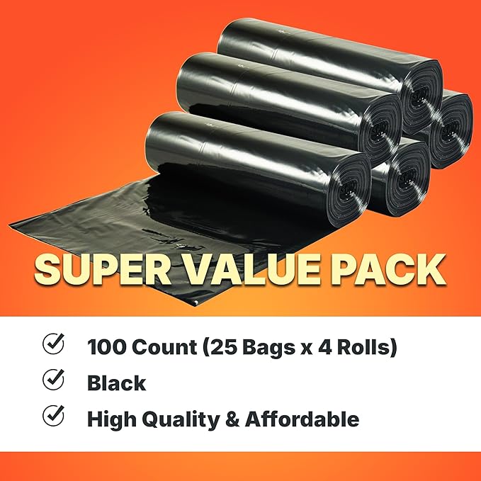 Bagtron 33 Gallon Trash Bags, 30 Micron Heavy Duty Pure LDPE Garbage Can Liners, 33" x 39" Large, Black, 100 Count