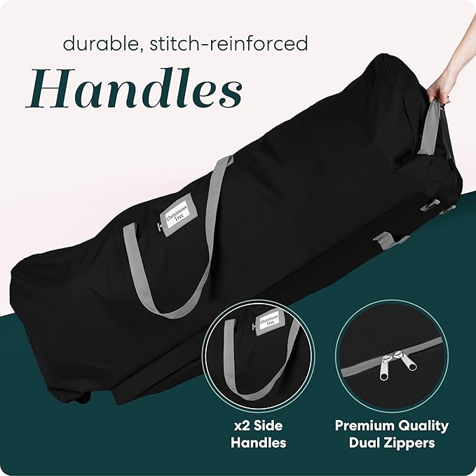 Handy Laundry - Rolling Tree Storage Bag - For 7.5-Foot Artificial Christmas Holiday Tree Zippered Bag, Carry Handles and Wheels for Easy Transport - Protects Dust, Insects, and Moisture (Black)