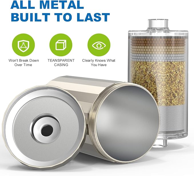 ALL METAL Shower Head Filter – KDF 55 Shower Filter Vitamin C E&A for Hard Water, High Pressure Universal Shower Water Filters to Reduce Toxic Chemicals, Chlorine and Heavy Metals,Brushed Nickel