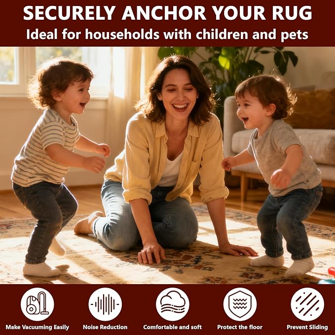 Non Slip Rug Pad Gripper, 9 x 12 Ft Extra Thick Foam Under Area Rug Carpet Pads for Any Hard Surface Floors, Keep Your Carpets Safe and in Place, Prevent Rug from Wrinkling or Buckling