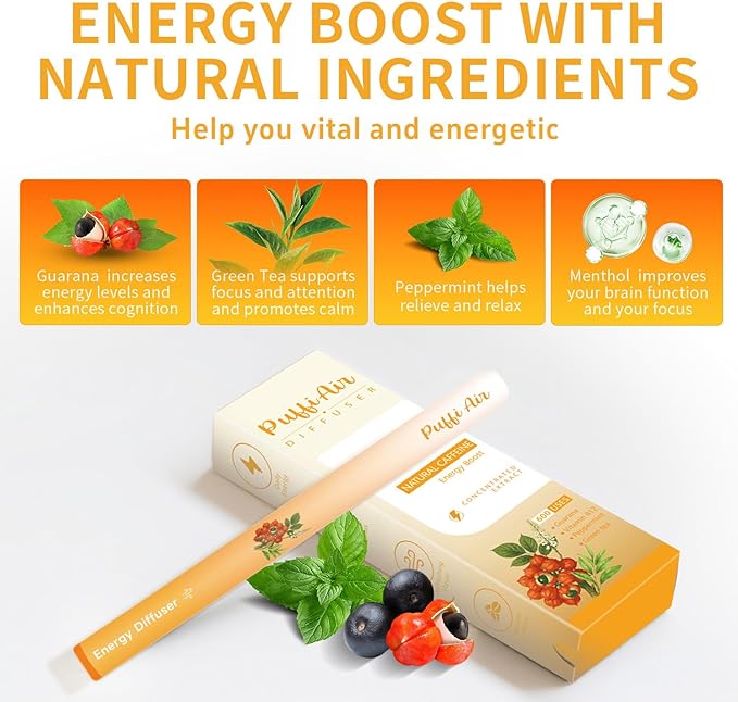 PUFFIAIR Focus Energy Duo Herbal Diffuser Pen Set | Mullein and Caffeine Inspired Blends | Green Orange | 2 Count