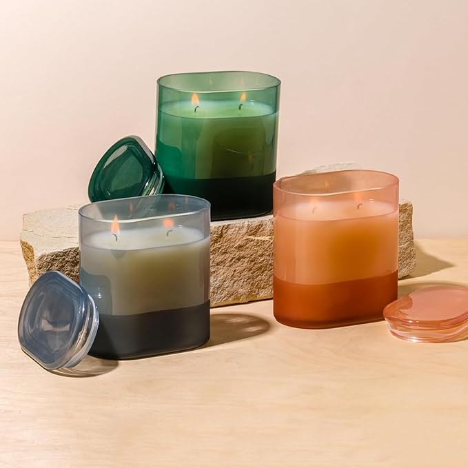 Paddywax Vista Scented Candle with Lid in Reusable Tonal Glass Jar, Clean-Burn 2-Wick Soy Candle with Approx. 84 Hour Burn Time, Decorative Gift Candles for Home, Rosemary & Sea Salt, 12 oz