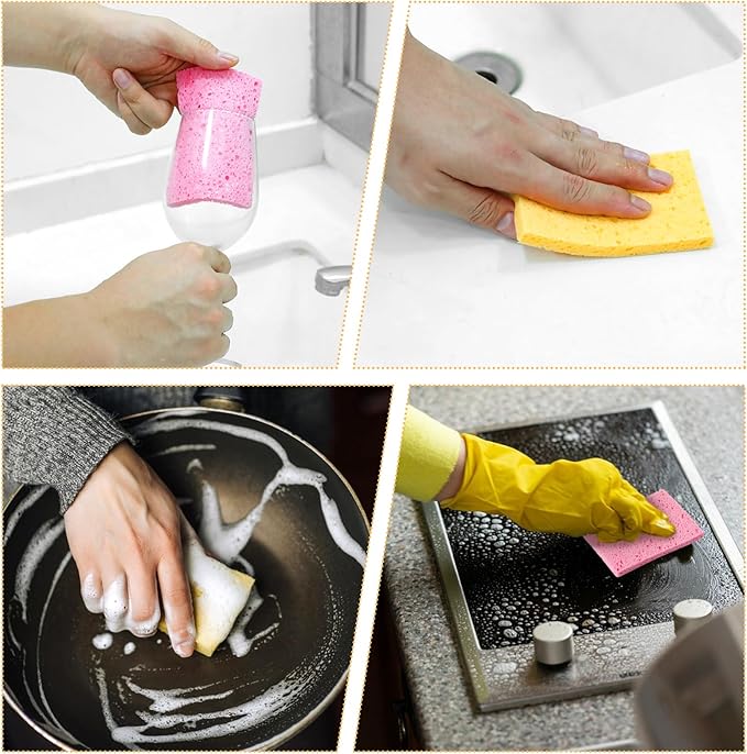 120 Pcs Kitchen Sponge Bulk Compressed Cleaning Scrub Colored Sponge, Natural Sponges Wood Pulp Sponges for Dishes for Kitchen Bathroom Cars(4.3"x2.7"x0.4")