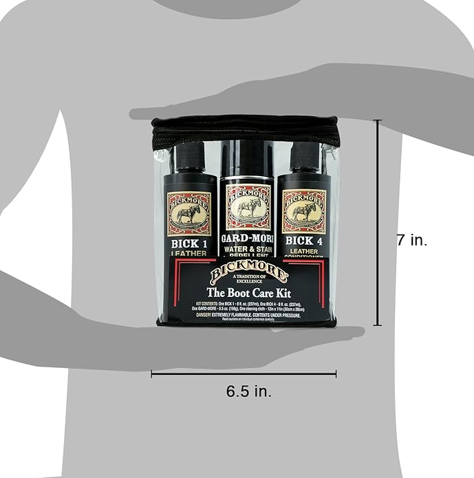 Bickmore Boot Care Kit - Bick 1 Bick 4 & Gard-More - Leather Lotion Cleaner Conditioner & Protector - For Cleaning Softening and Protecting Boots Shoes Handbags Purses Jackets and More