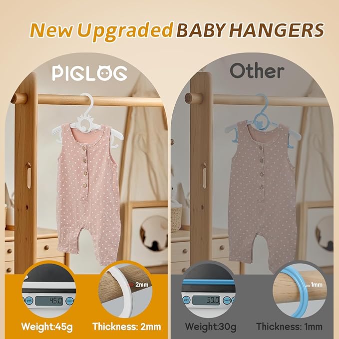 Toddler Hangers 60PCS, 11"-14" Extendable and Stackable Baby Hangers, 45g Ultra-Thick Space Saving Non-Slip Plastic Hanger for Infant, Kids and Nursery Closet (White-White-60)