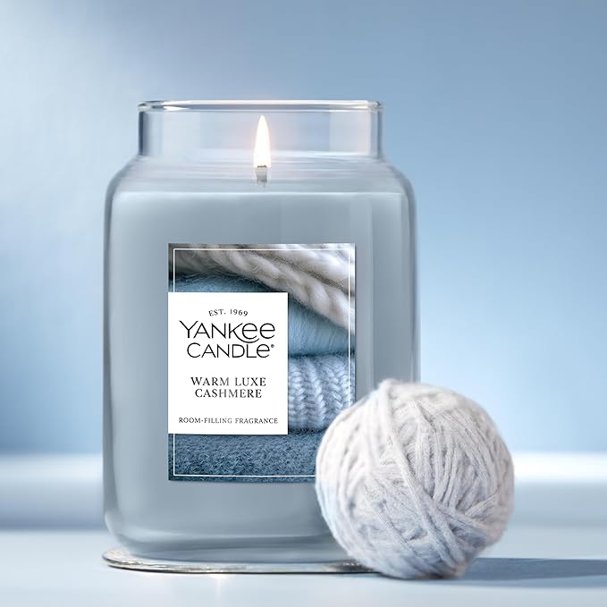 Yankee Candle Warm Luxe Cashmere, Holiday Scented Candle, 22oz Large Jar with up to 150 Hour Burn Time, Giftable