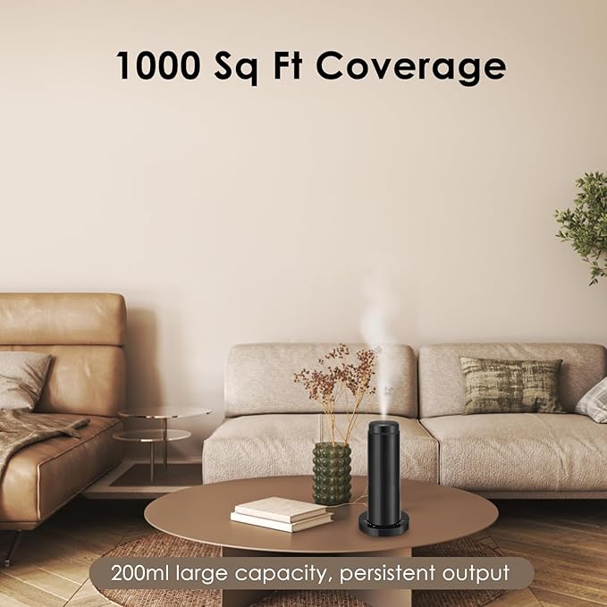Waterless Scent Essential Oil Diffuser for Hotel,Whole House,Large Room, Office，Home，200ML Large Capacity, Covering 1500 Square feet (Black) (Black-Metal)