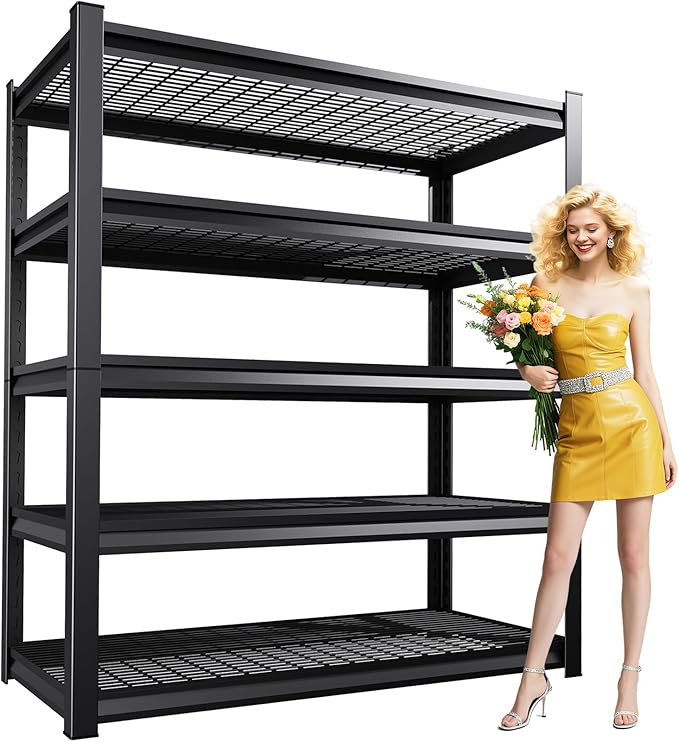 PKDYEZ Garage Shelving 5-Tier Adjustable Metal Garage Shelves Heavy Duty Unit,3000 LBS Steel Shelf Storage Rack Suitable for Industries,Warehouses,Basement,Black(Wire-72''H x 59''W x 19.7''D)