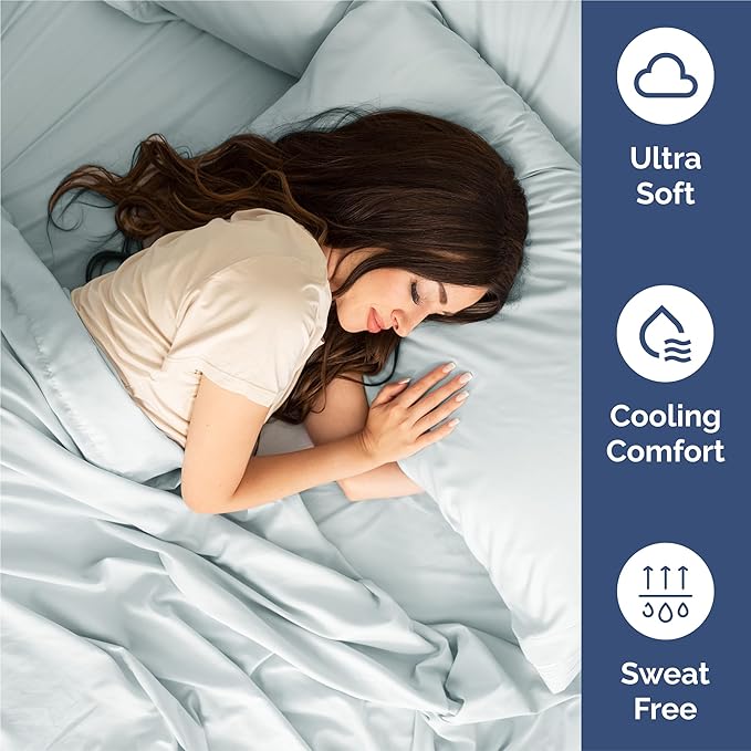Split King 7 Piece Sheet Set - Comfy Breathable & Cooling - Soft Hotel Luxury Bedding Set with 8-16 Inch Deep Pockets - 1 Flat & 2 Fitted Sheet & 4 Pillowcases - Wrinkle Free & Easy Care - Ice Blue