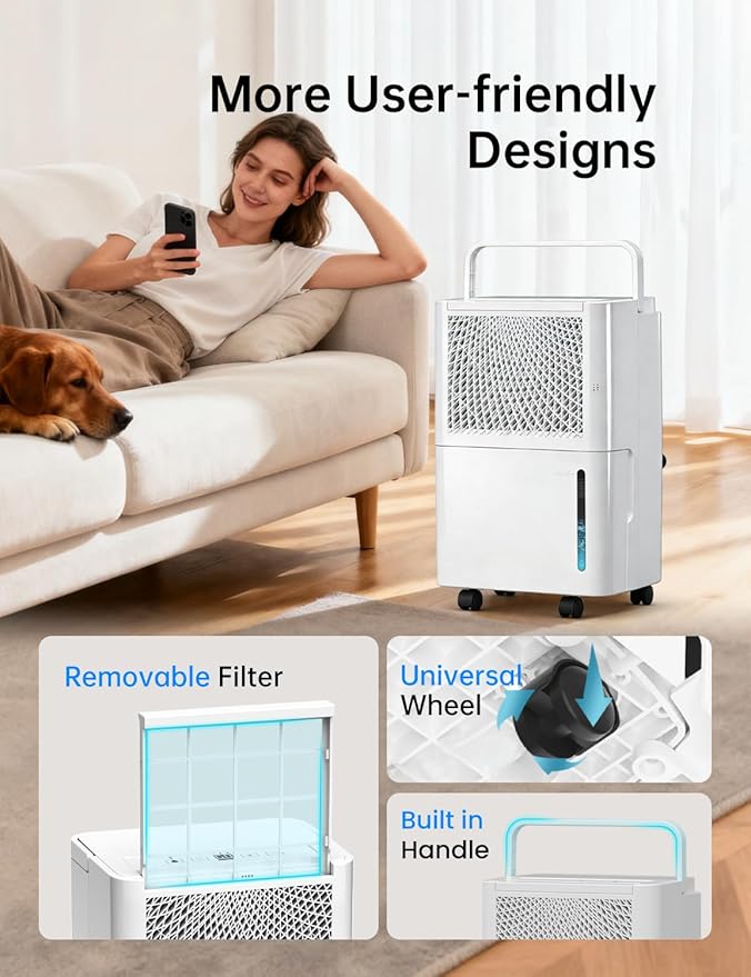 HUMSURE 2500 Sq. Ft 30 Pints Dehumidifier Equipped With Drainage Hose, Automatic Defrosting, for Basement, Home, Bathroom, Bedroom,24-Hour Timer Function