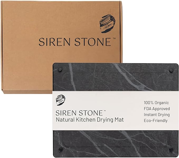 Siren Stone Natural Dish Drying Mat – Eco-Friendly, Rapid-Dry Technology | Modern Design | Non-Toxic | BPA-Free Kitchen Mat by Female-Founded USA Brand | Durable & Sustainable
