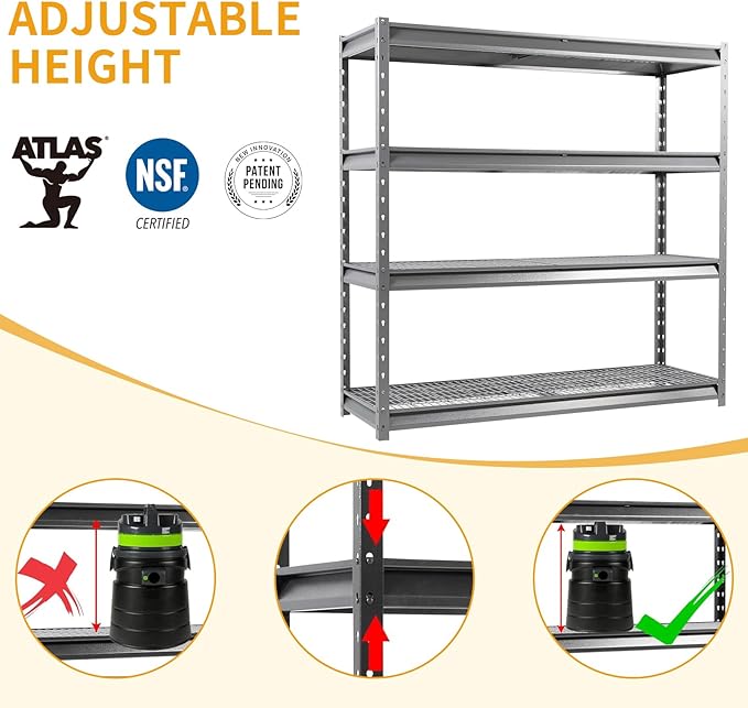 Shuntong The Atlas 72" W Metal Garage Shelving Unit Load 12000 Lbs, Heavy Duty Storage Rack, Adjustable Industrial Shelves for Warehouse Shop Basement, 72" W x 24" D x 72" H, Grey