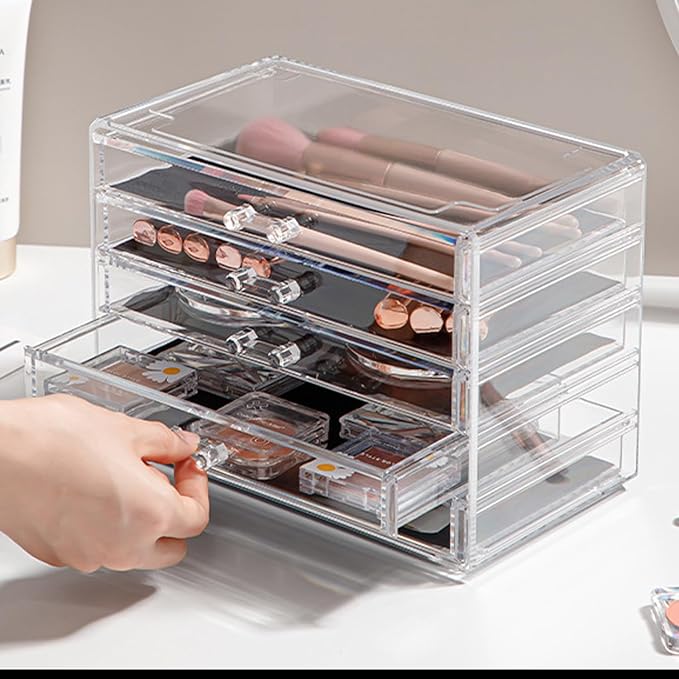 Earring Storage Box Organizer 5 Drawers Jewelry Organizer Acrylic Jewelry Storage Box Holder Compartment Transparent Display Storage Case Gift for Women Girls (5 Grids)