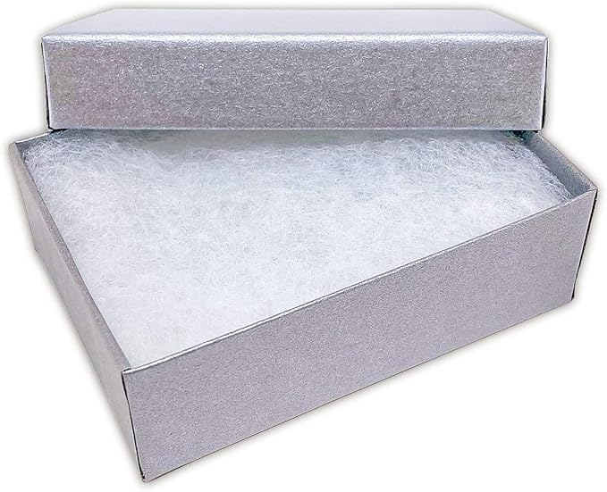 TheDisplayGuys - 100-Pack #10 Cotton Filled Cardboard Paper Jewelry Boxes Gift Case - Pearl Gray (1.9" x 1.3" x 0.7") - for Shipping or Storage