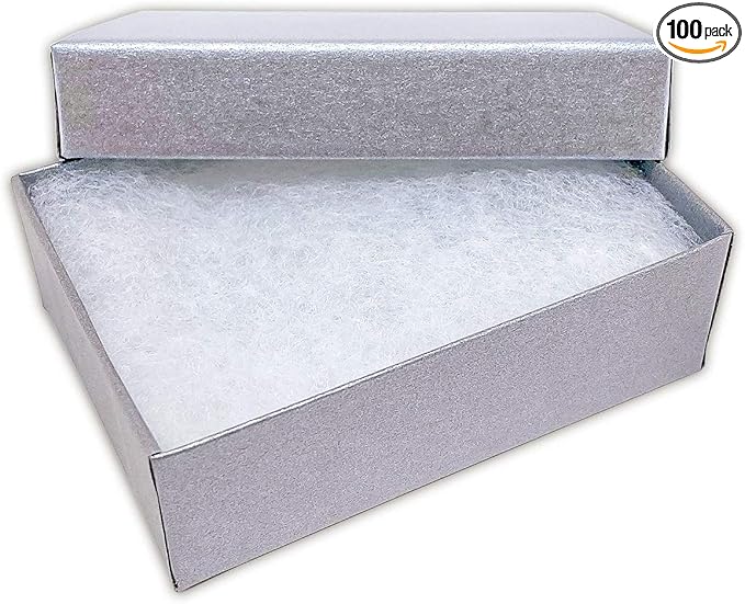 TheDisplayGuys - 100-Pack #11 Cotton Filled Cardboard Paper Jewelry Boxes Gift Case - Pearl Gray (2.1" x 1.8" x 0.8") - for Shipping or Storage