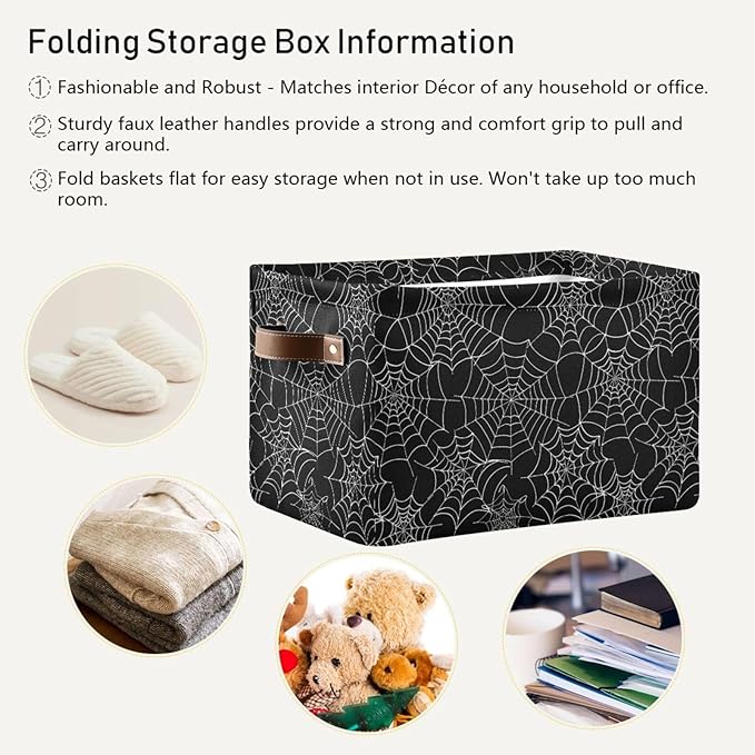 ALAZA Spider Web Black Halloween Foldable Storage Box Storage Basket Organizer Bins with Handles for Shelf Closet Living Room Bedroom Home Office 2 Pack