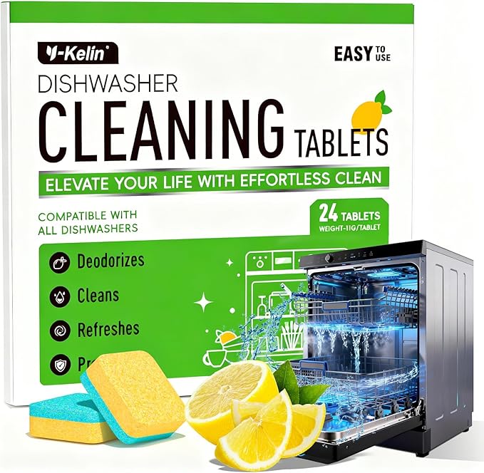Dishwasher Cleaner and Deodorizer Tablets 24 Pack - 1 Year Supply Deeply Removes Dirt With Odor Eliminating, Dishwasher Cleaner Tablets Naturally Removes Scale Andblockage From Pipes