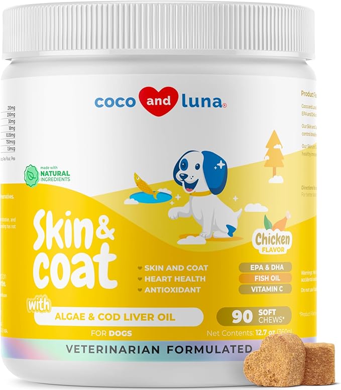 Omega 3 Fish Oil for Dogs - 120 Chewable Tablets - with Omega 3, 6, and 9, Vitamin E for Dog Shedding, Itchy, Dry Skin, Joint & Heart Support (Soft Chews)