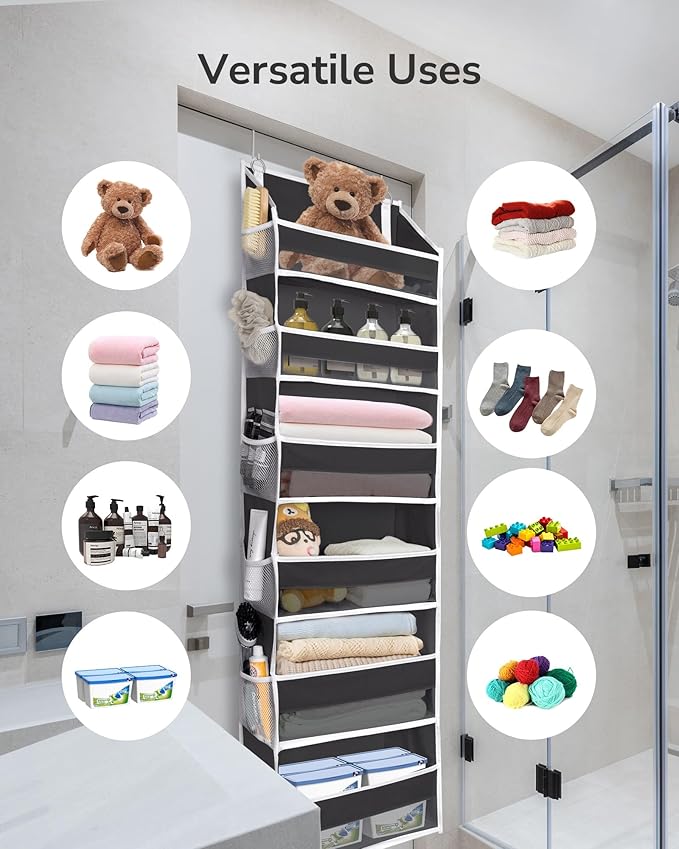 ULG 2Pack-Over The Door Organizer with 6 Large Pockets 12 Side Pockets, 50lbs Weight Capacity Door Hanging Organizer Black