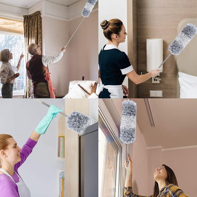 DELUX Microfiber Feather Duster Extendable Duster with 100 inches Extra Long Pole, Bendable Head & Long Handle Dusters for Cleaning Ceiling Fan, High Ceiling, Blinds, Furniture & Cars