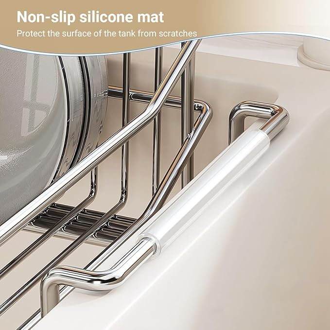 TABABAO 304 Stainless Steel Over Sink Counter Top Perfect Dish Drainer, Extendable Drainage Basket Drying Rack for Fruit, Vegetables, and Dishes - Corrosion-Resistant, Space-Saving
